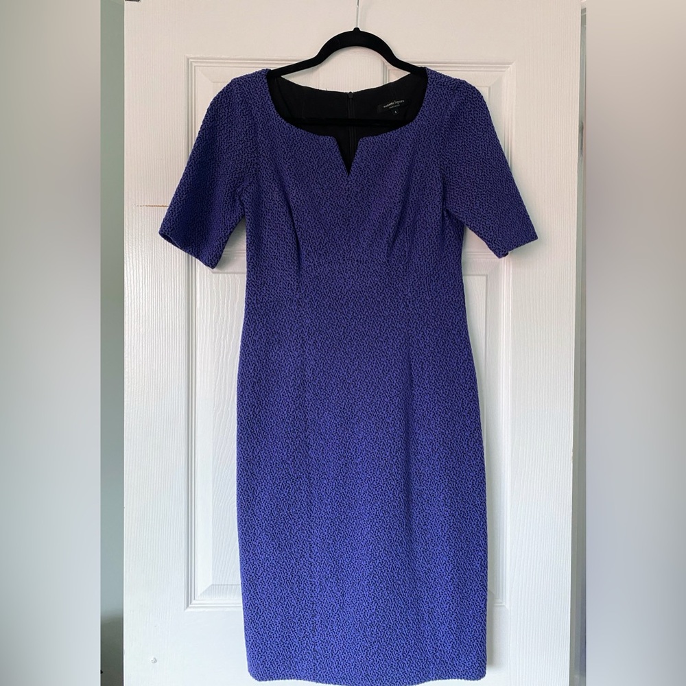 Nanette Lepore Womens Sheath Dress Blue Stretch Notch Neck Lined Zipper 4